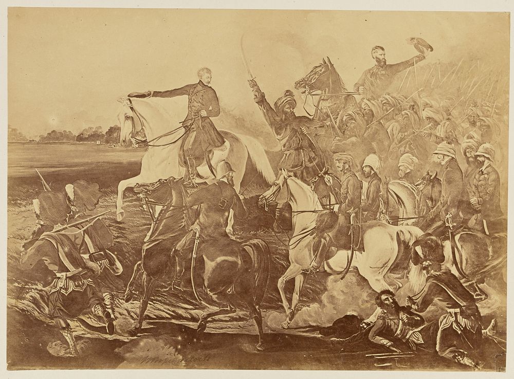 Copy Photograph of a Painting by Henry Hope Crealock Depicting a Battle Scene During the Indian Mutiny by Felice Beato
