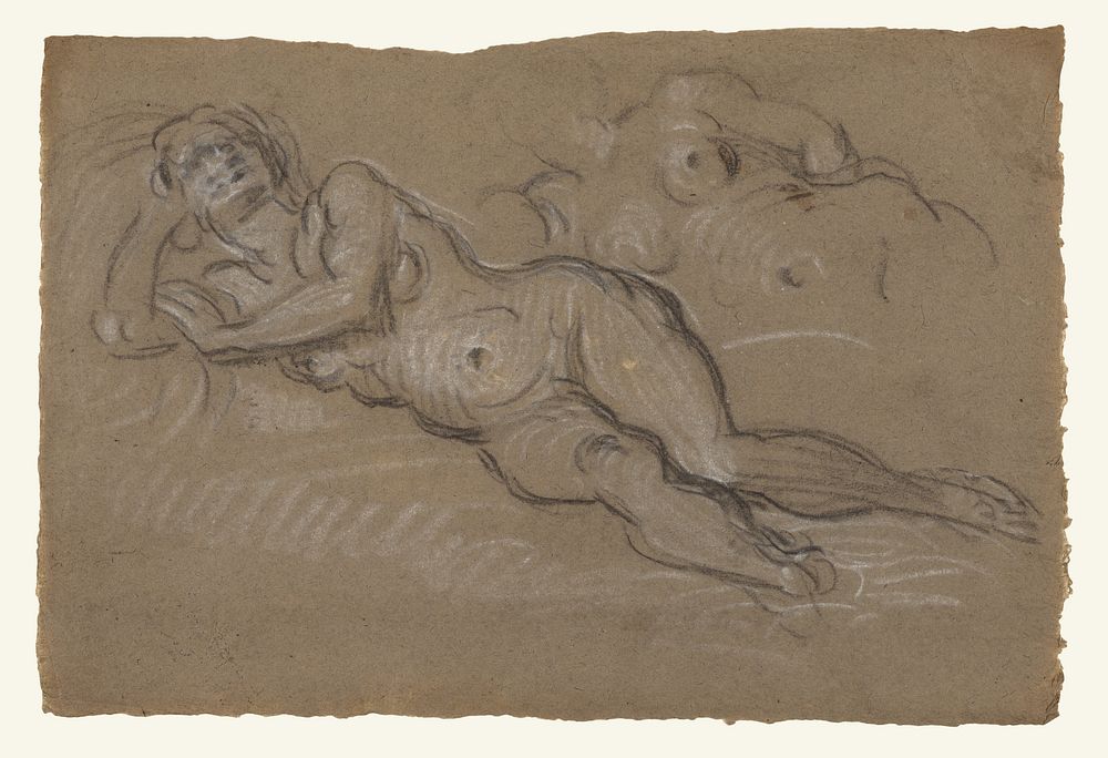 Two Studies of a Reclining Female Nude by Domenico Tintoretto Domenico Robusti