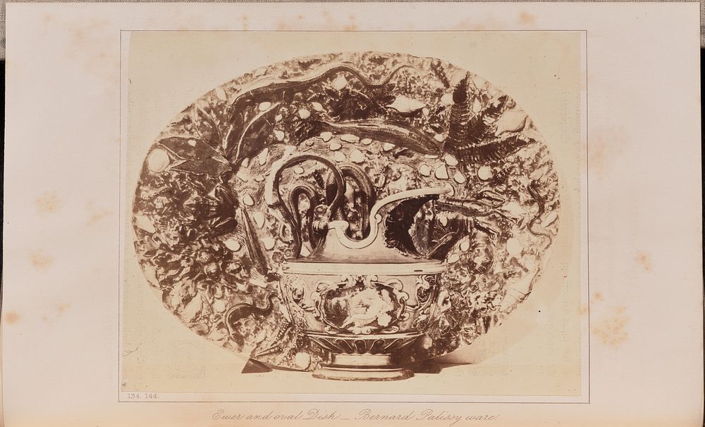 Ewer and oval Dish. Bernard Palissy ware