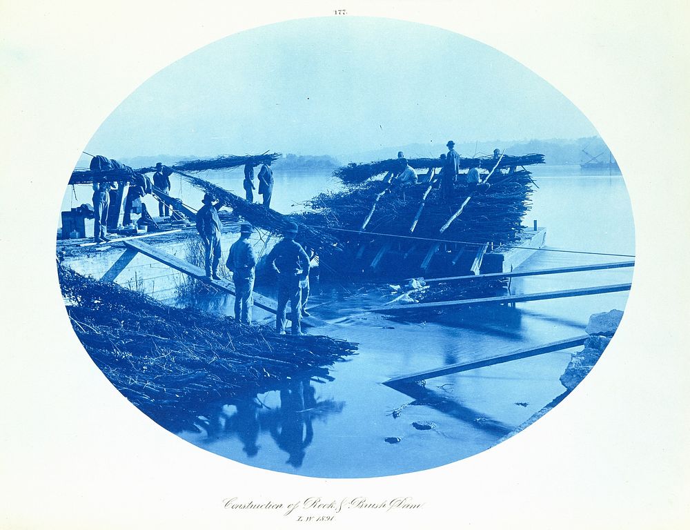 Construction of Rock & Brush Dam, L[ow] W[ater] by Henry P Bosse