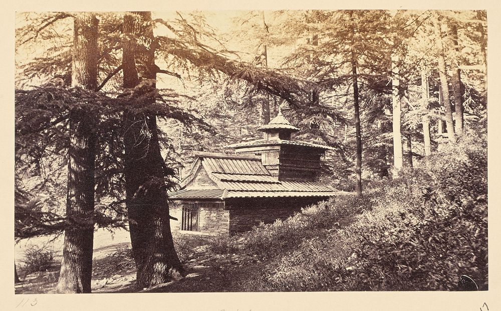 Simla; Temple near Waterfall by Samuel Bourne