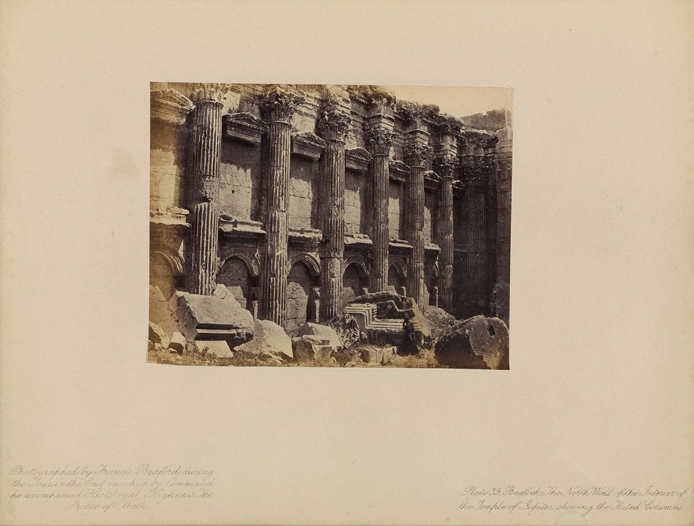 Baalbek - The North Wall of the Interior of the Temple of Jupiter, Showing the Fluted Columns by Francis Bedford