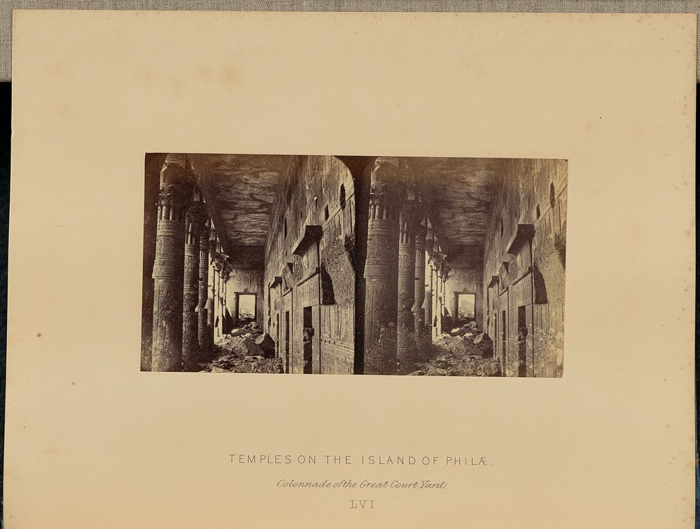 Temples on the Island of Philæ. Colonnade of the Great Court Yard [sic] by Francis Frith