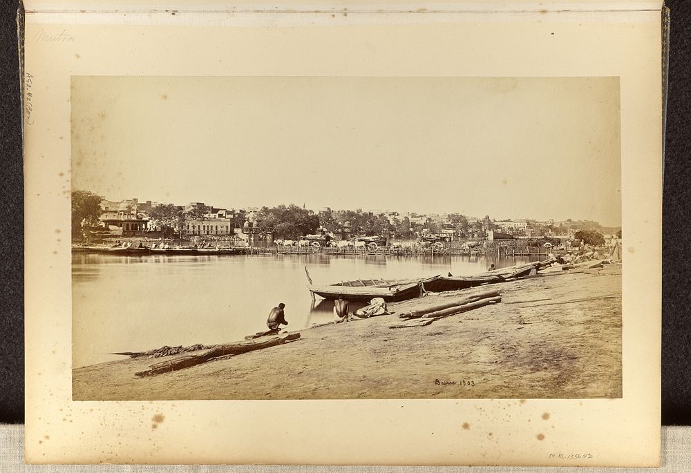 Muttra; From the Opposite Bank of the Jumna, Bridge of Boats in the Foreground by Samuel Bourne