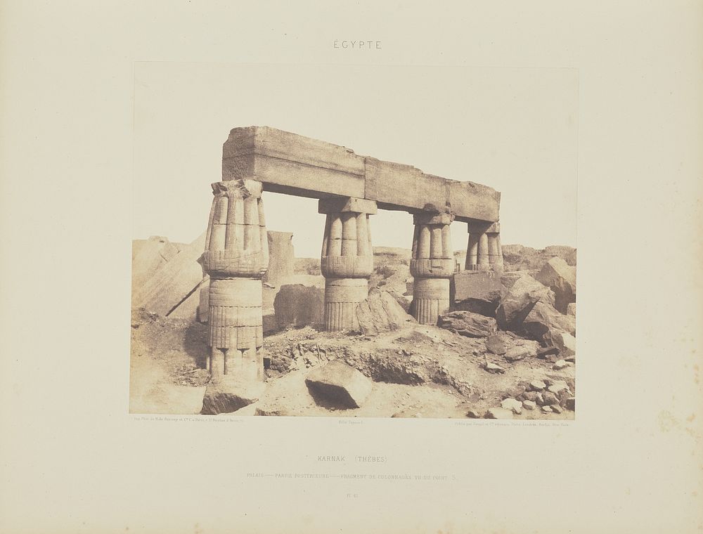 Karnak (Thèbes). Palais - Partie Postérieure - Fragment de Colonnades vu du Point S by Félix Teynard