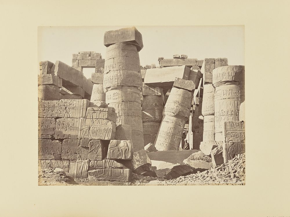 Karnak. Ruins de la salle hypostyle, vue de l'intérieur, Égypte by Félix Bonfils