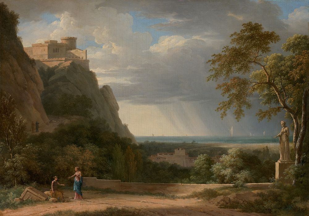 Classical Landscape with Figures and Sculpture by Pierre Henri de Valenciennes