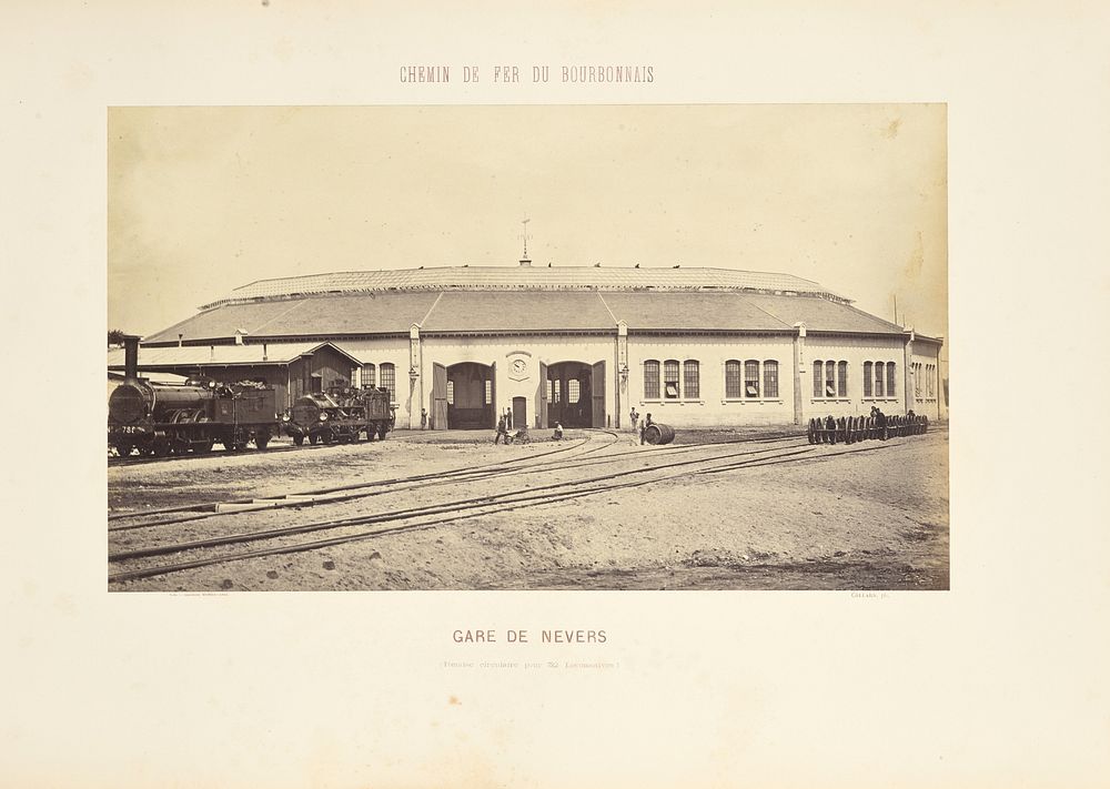 Gare de Nevers (Remise Ciculaire pour 32 Locomotives) by Auguste Hippolyte Collard