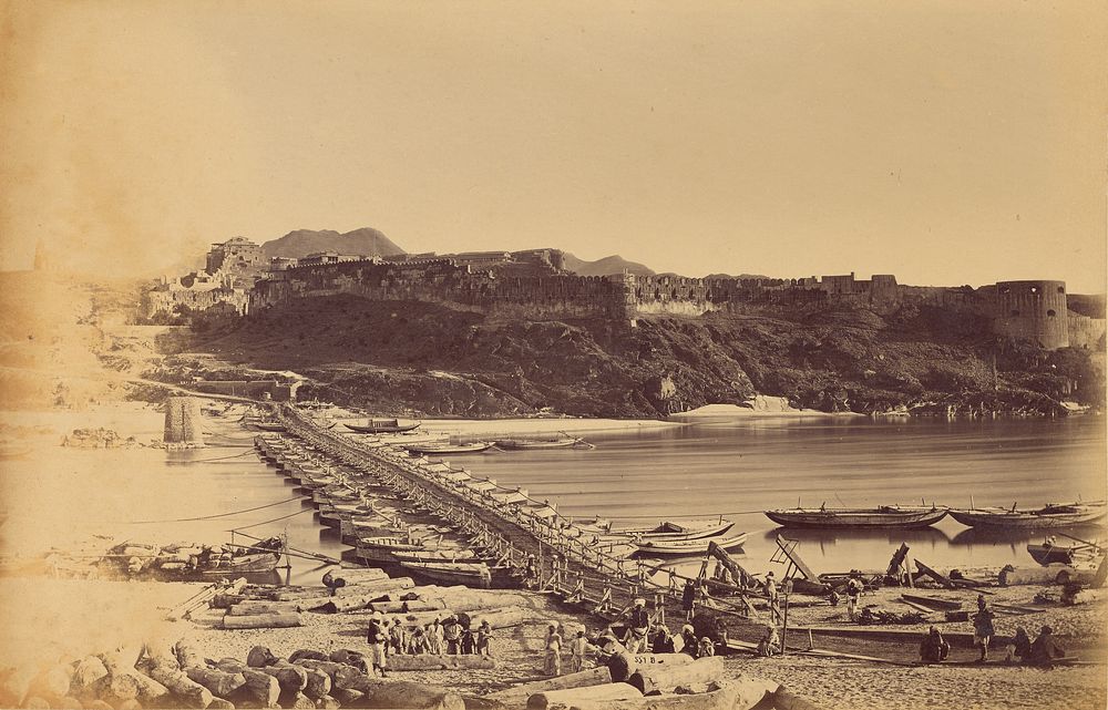 The Bridge of boats and Fort, from Khairabad by John Burke