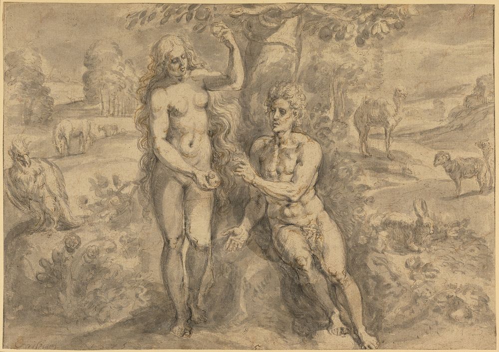 Eve Tempting Adam by Crispijn van den Broeck