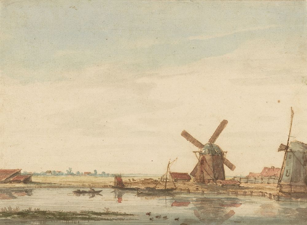 Windmills on a Canal by Antonie Erkelens