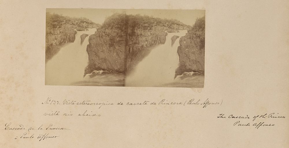 Vista estereoscópica de cascata de Princesa (Paulo Affonso) vista rio abaixo by Marc Ferrez