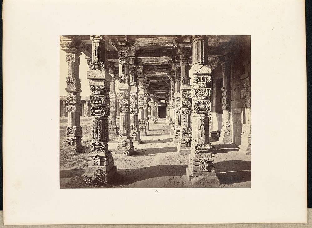 Delhi; The Kutub Minar, Interior View of the Eastern Colonnade by Samuel Bourne