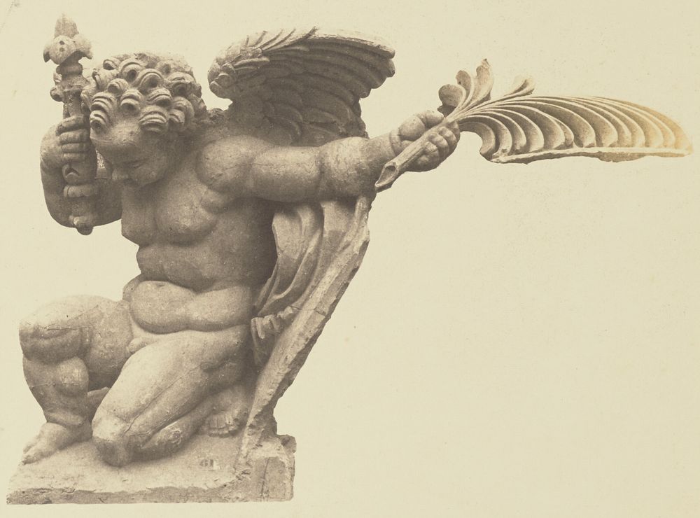 "Enfant porteur de palme", Sculpture by Hubert Lavigne, Decoration of the Louvre, Paris by Édouard Baldus
