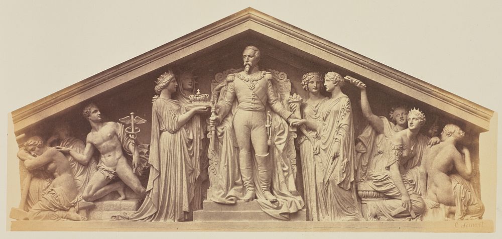 The Pediment of the Pavillon Denon, Sculpture by Pierre Charles Simart, Decoration of the Louvre, Paris by Édouard Baldus