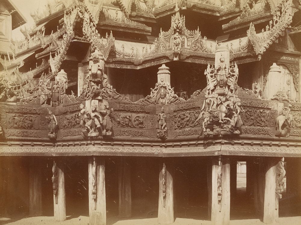 Carving in Balcony, Kyaung at Myingyan by Felice Beato