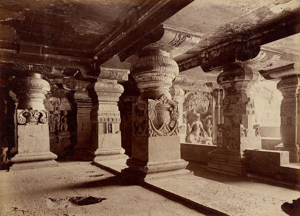 Interior of Indersabha Cave, Ellora by Lala Deen Dayal