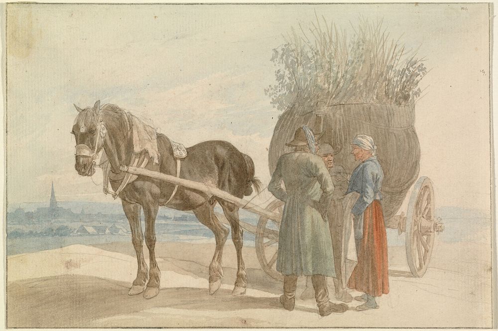 Austrian Peasants with a Horse and Cart, with a View of Vienna in the Distance by Johann Adam Klein