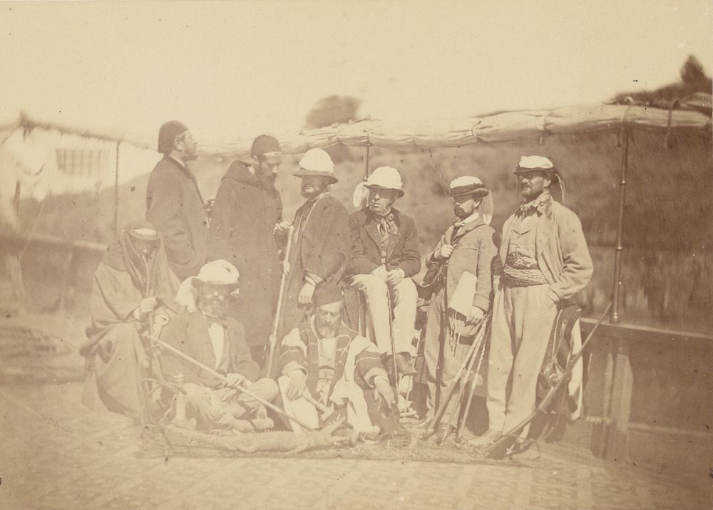 Group portrait of Occidental men on a boat (probably including Henri Pereire, M. Surell and Arthur Rhoné) by Théodule Devéria