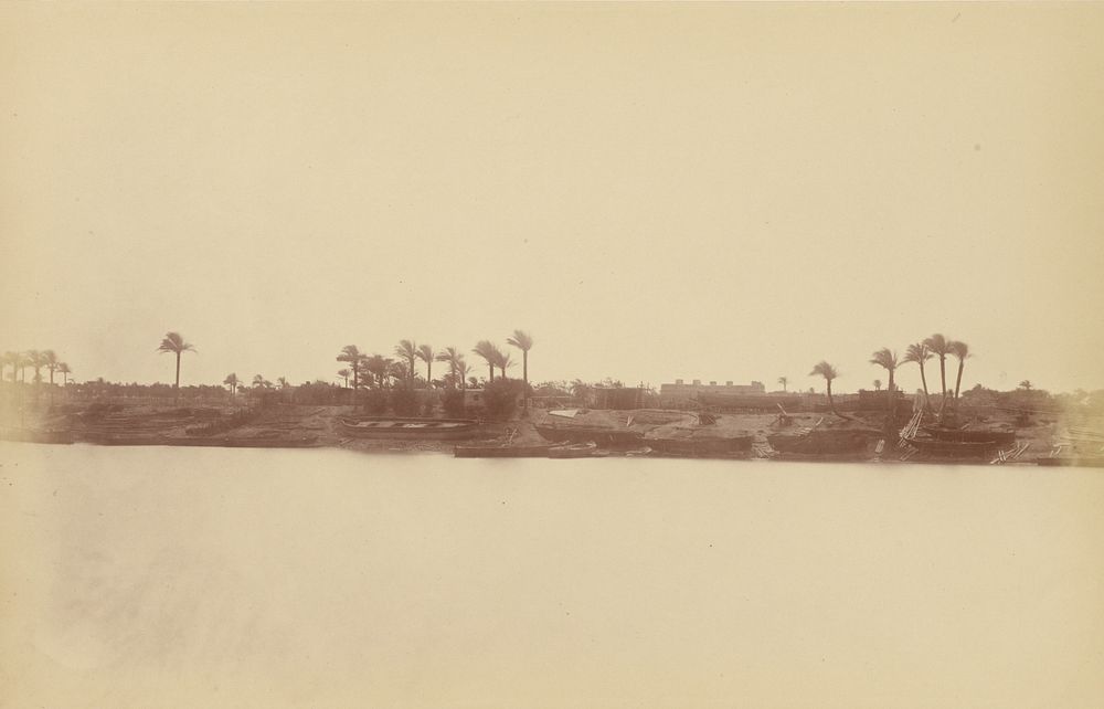 Banks of the Nile with Palm Trees and Boats by Théodule Devéria