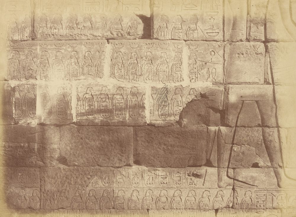 Close-up View of Hieroglyphic Inscriptions and Sculptures (List of the Defeated Nations), Karnak by Théodule Devéria