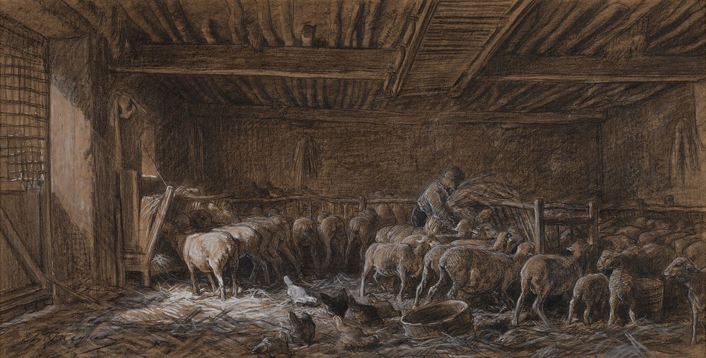 Interior of a barn (La Bergerie) by Charles Émile Jacque