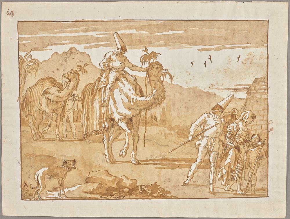 The Punchinello Riding a Camel at the Head of a Caravan by Giovanni Domenico Tiepolo