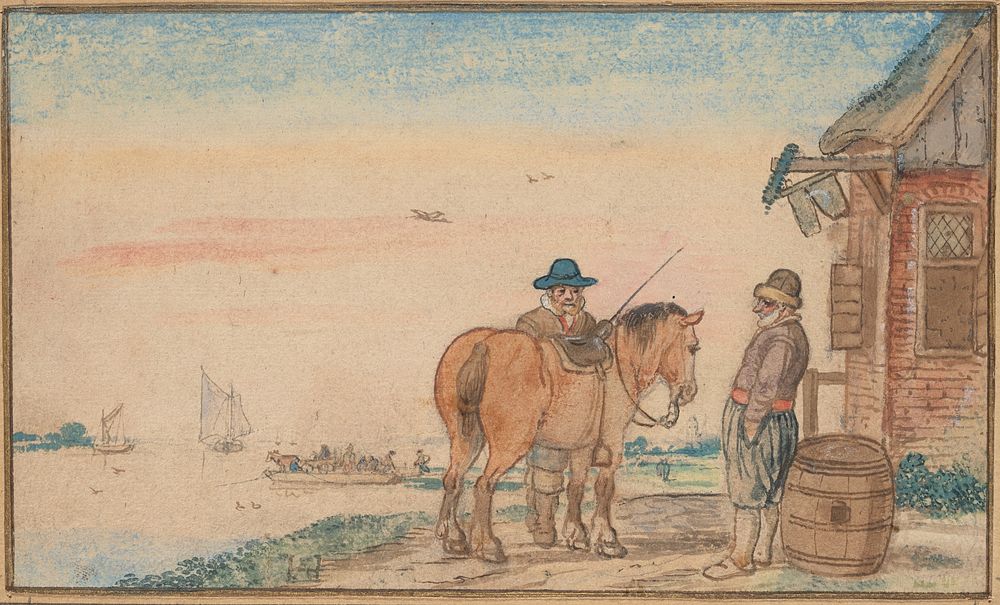 A Horse Rider Talking to a Man at an Inn by Hendrick Avercamp