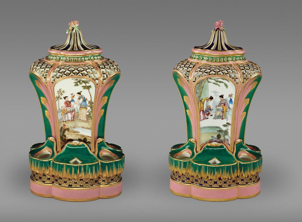 Pair of Vases (pots-pourris fontaine or pots-pourri à dauphins) by Charles Nicolas Dodin and Sèvres Manufactory