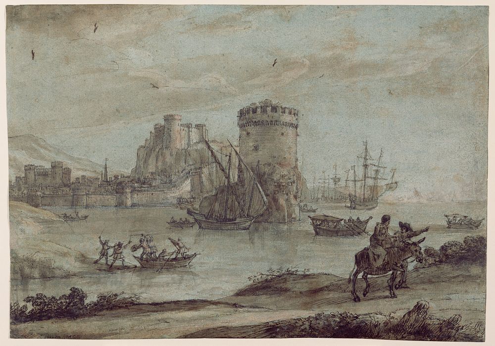 Figures in a Landscape before a Harbor by Claude Lorrain Claude Gellée