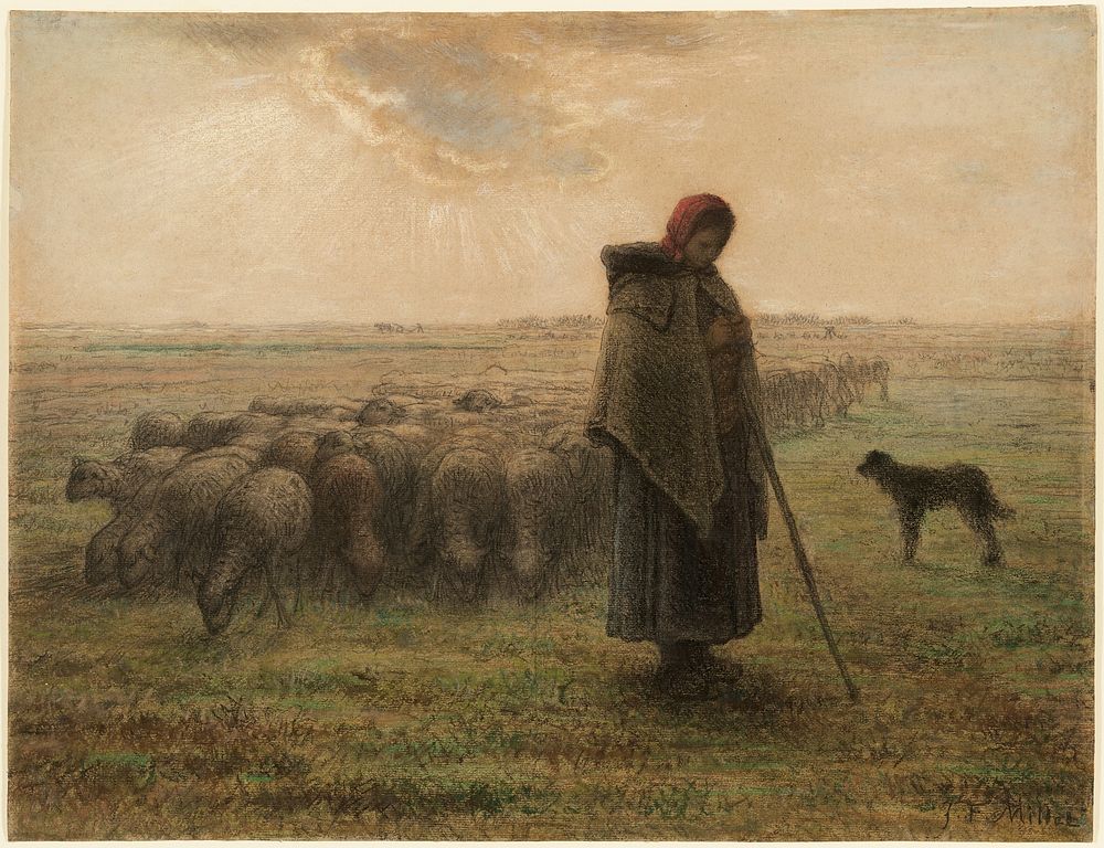 Shepherdess and Her Flock by Jean François Millet