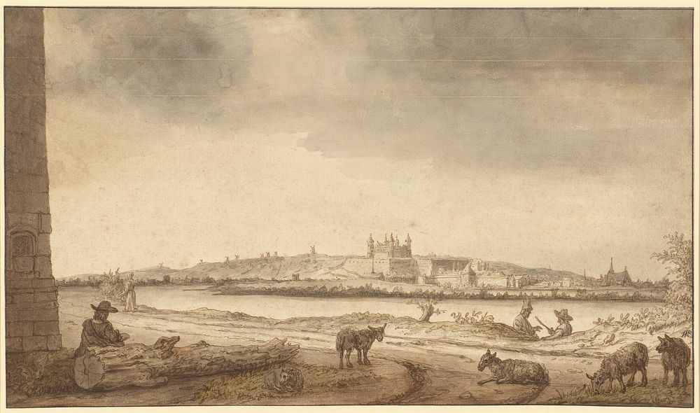 The Town and Castle of Saumur from across the Loire by Lambert Doomer