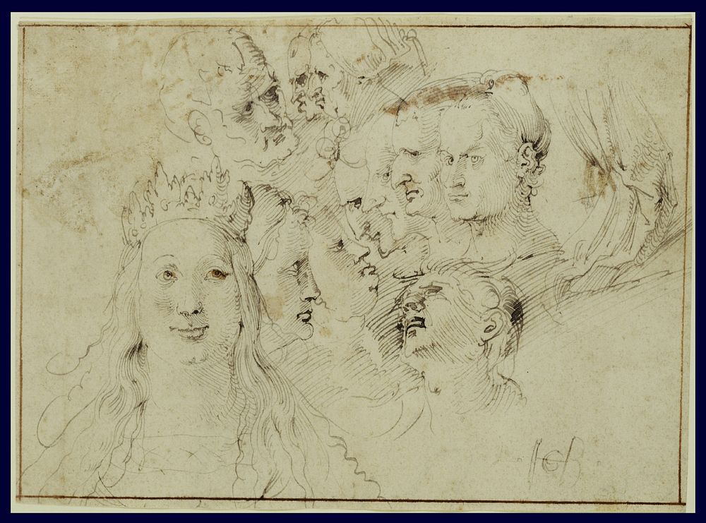 Studies of Heads (recto); Studies of a Male Figure (verso) by Hans Baldung Grien