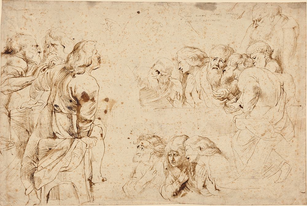 Three Groups of Apostles in a Last Supper (recto); Three Sketches for Medea and Her Children (verso) by Peter Paul Rubens