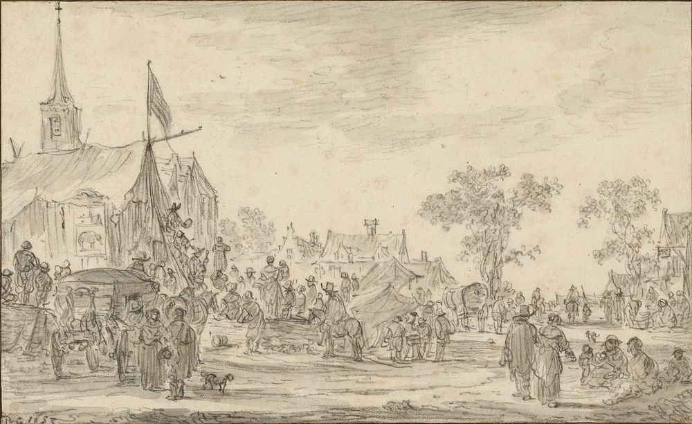 A Village Festival with Musicians Playing Outside a Tent by Jan van Goyen