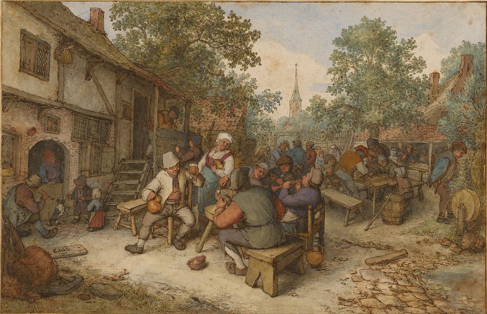 Peasant Festival on a Town Street by Adriaen van Ostade