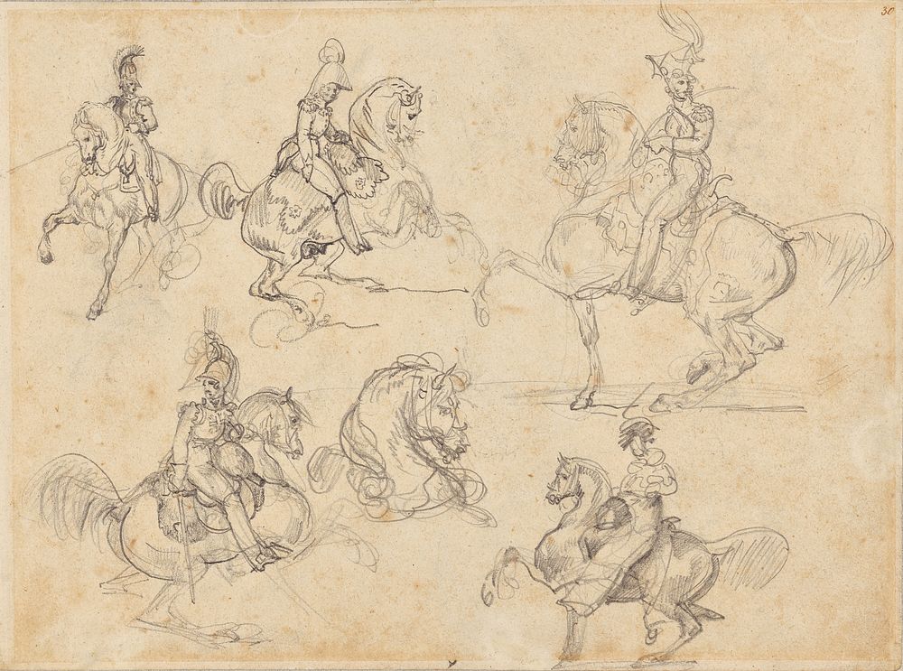 Horses and Riders (recto); Horses (verso) by Théodore Géricault