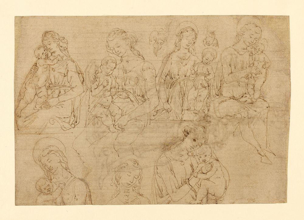 Studies of the Virgin and Child (recto); Virgin and Child Enthroned (verso) by Desiderio da Settignano