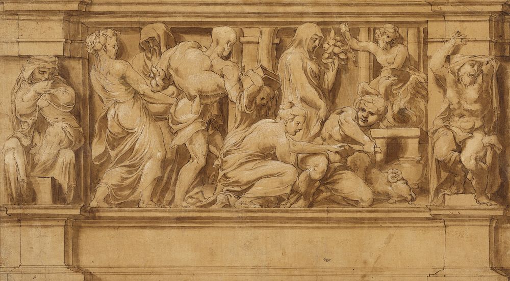 Design for a Frieze with Worshipers Bringing Sacrificial Offerings by Lelio Orsi