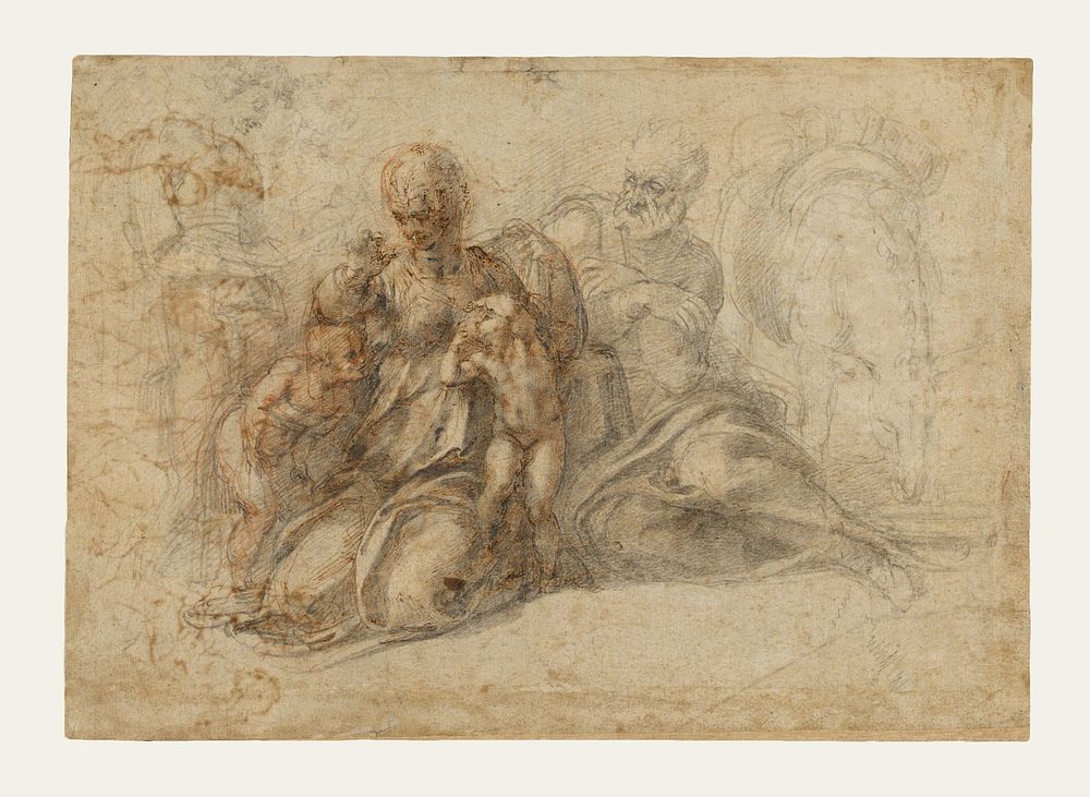The Holy Family with the Infant Saint John the Baptist (recto); Amorous Putti at Play; Head of a Bird (verso) by…