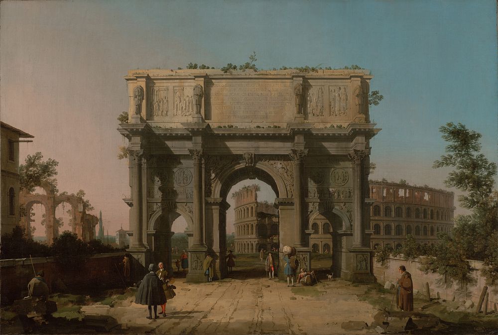 View of the Arch of Constantine with the Colosseum by Canaletto Giovanni Antonio Canal
