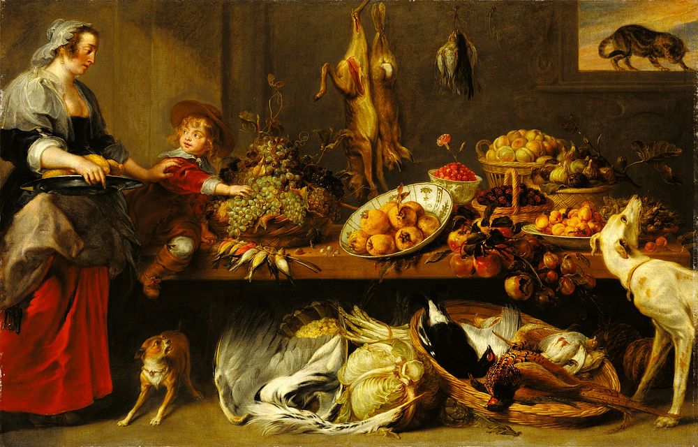 Kitchen Still Life with a Maid and Young Boy by Frans Snyders and Jan Boeckhorst