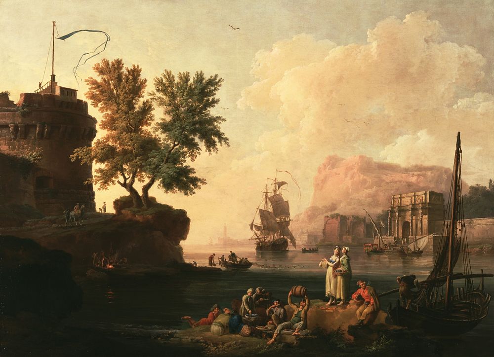 Mediterranean Harbor Scene by Pierre Jacques Volaire
