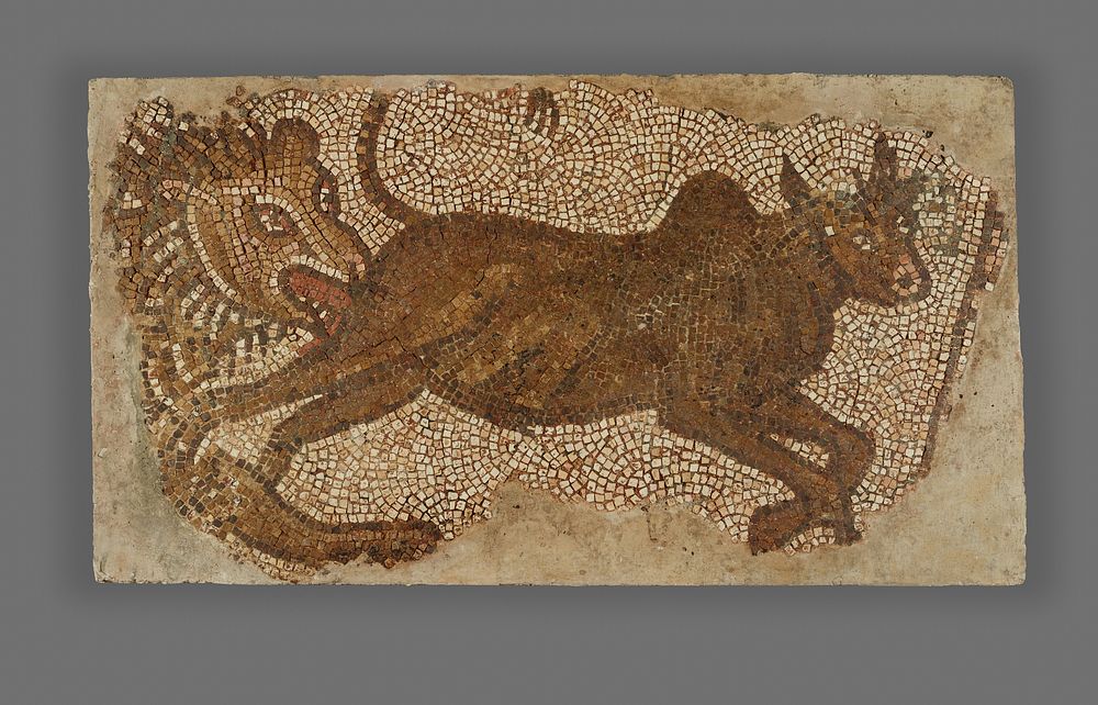 Mosaic of a Lion Chasing a Bull