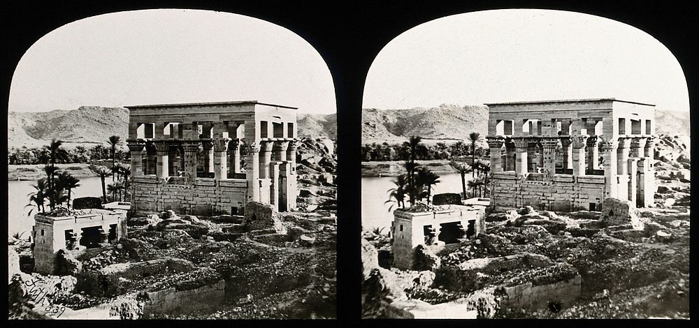 The Hypaethral Temple (called the "Pharoah's bed"), Philae, Egypt; stereoscopic views. Photograph by Francis Frith…
