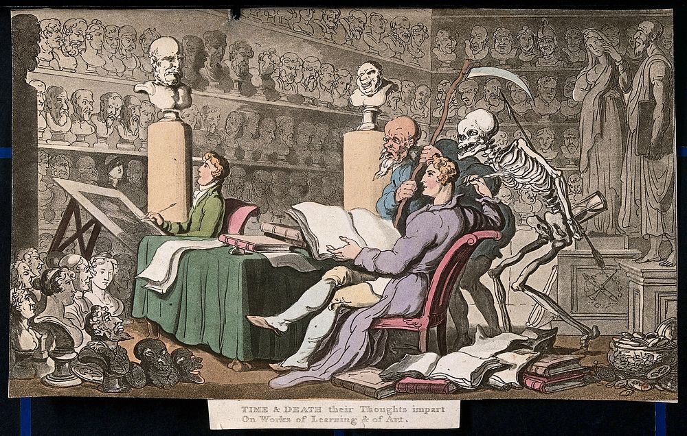 The dance of death: time and death. Coloured aquatint by T. Rowlandson, 1816.