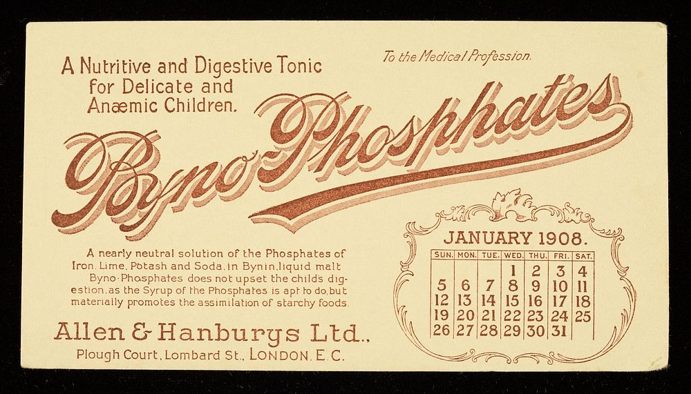 Byno-Phosphates : a nutritive and digestive tonic for delicate and anaemic children : January 1908.