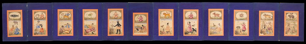 The twelve astrological signs of the zodiac. Gouache paintings by an Persian artist, 18--.