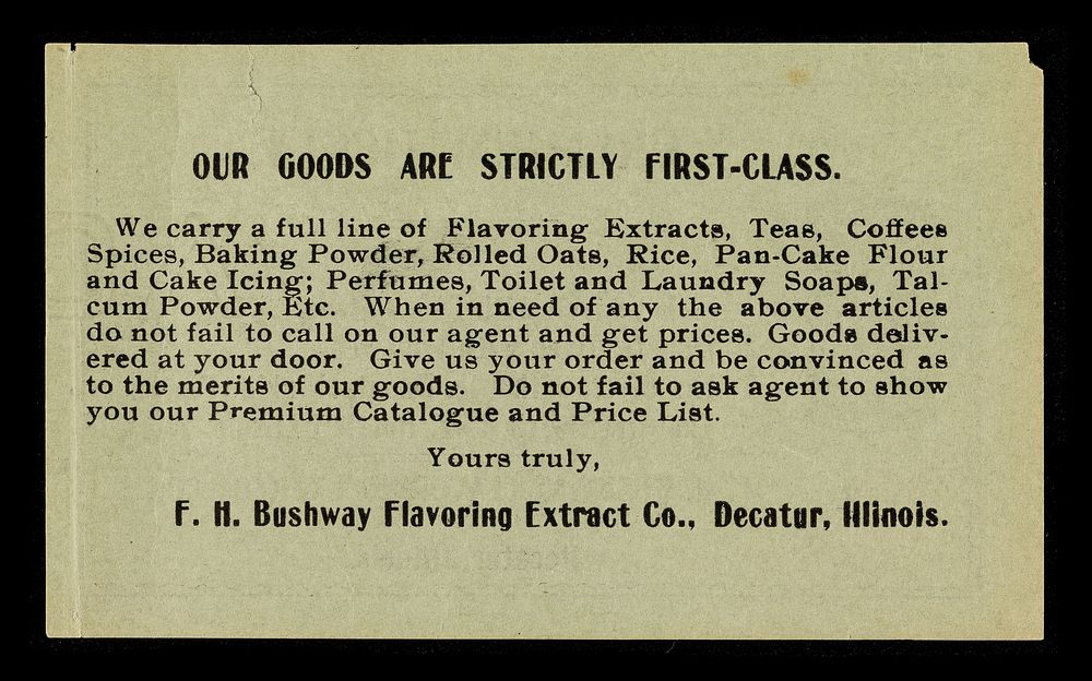 Premium ticket / F.H. Bushway Flavoring Extract Co., Incorporated.