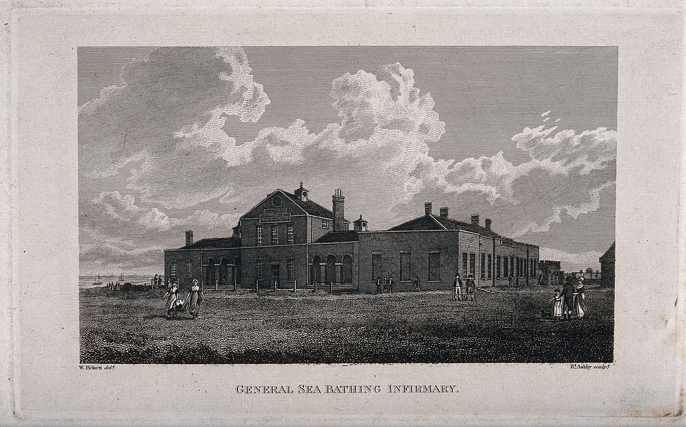 General Sea-Bathing Infirmary, Margate, Kent. Line engraving by R. Ashby after W. Pickett.
